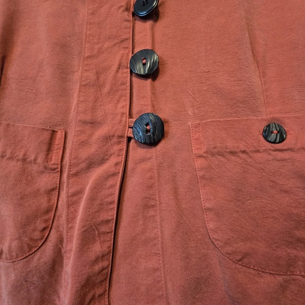 Habitat Boxy Jacket‎ Women SM Orange Tencel Pockets Button Lagenlook Artsy USA